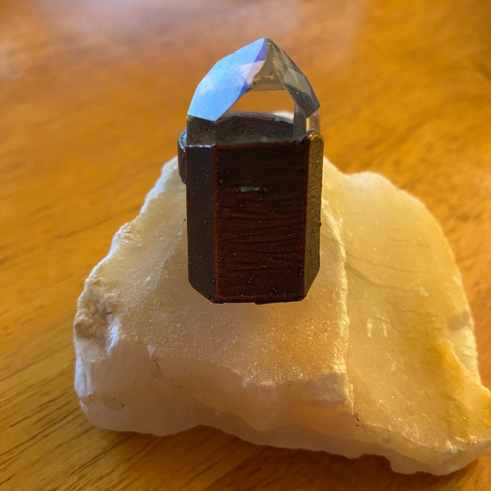 UNISEX Copper Hand-electroplated Crystal Quartz Point Ring